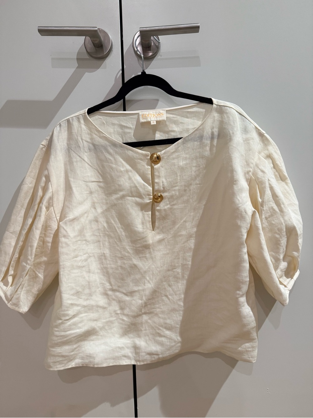 Sezane Cream Button-Front Linen Blouse